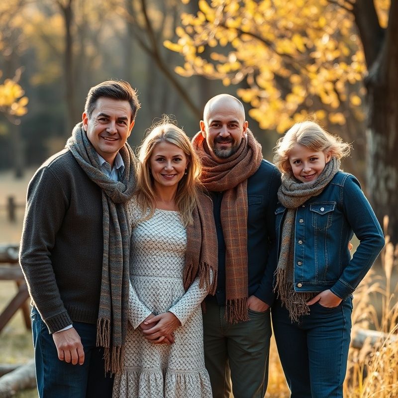 Familie multigenerațională în exterior cald, atmosferă discretă
